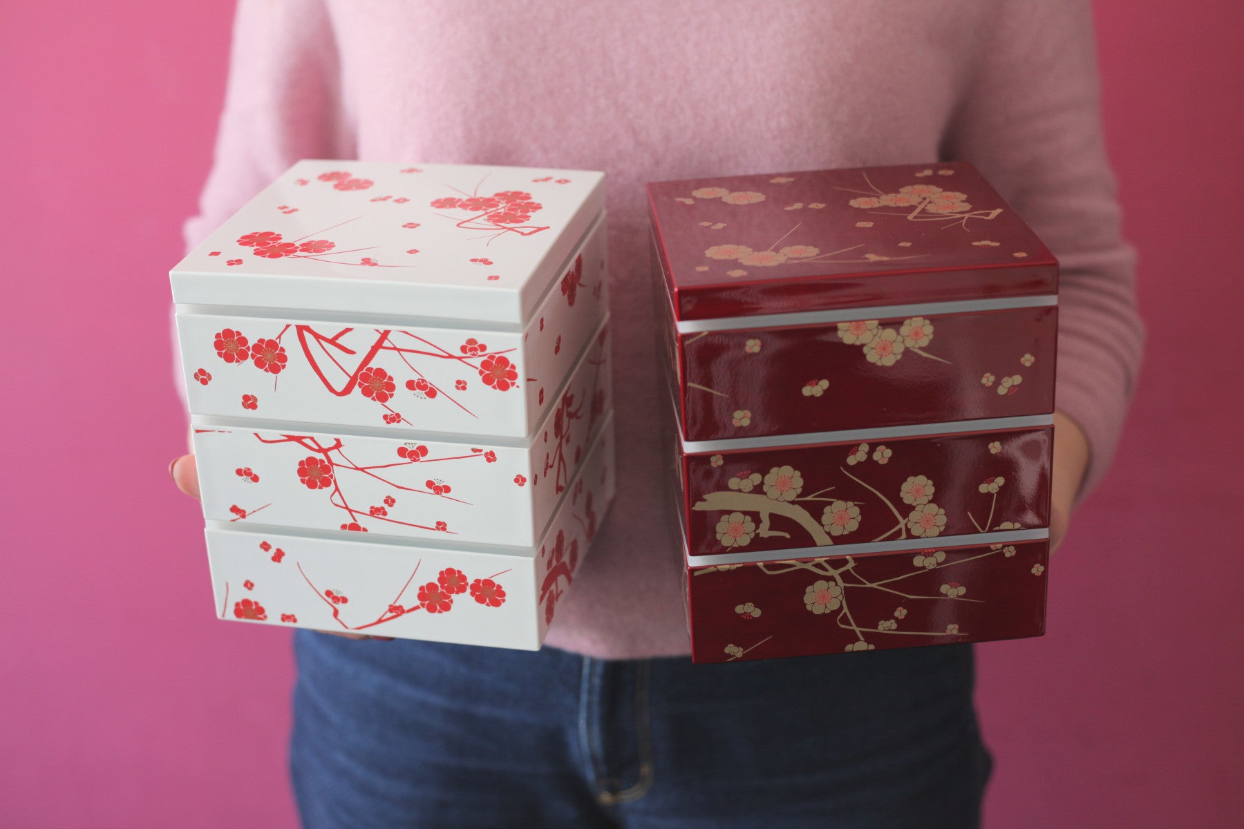 Two-Tier Cherry Blossom Square Bento Box | Pink