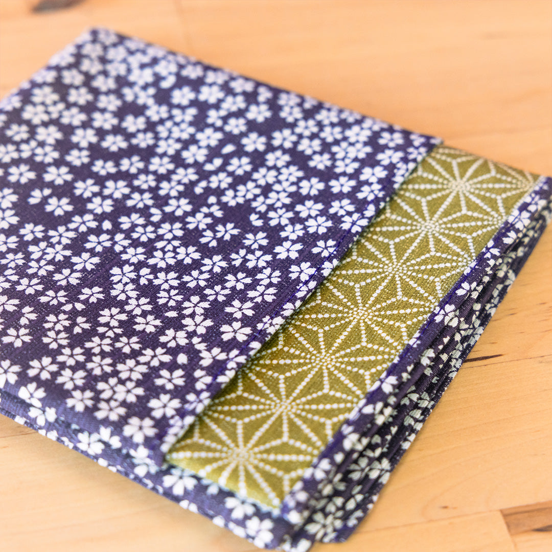 Double Sided Furoshiki 50cm | Asanoha Sakura Purple & Green