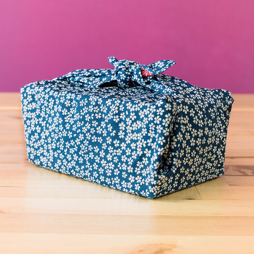 Double Sided Furoshiki 50cm | Asanoha Sakura Navy & Red