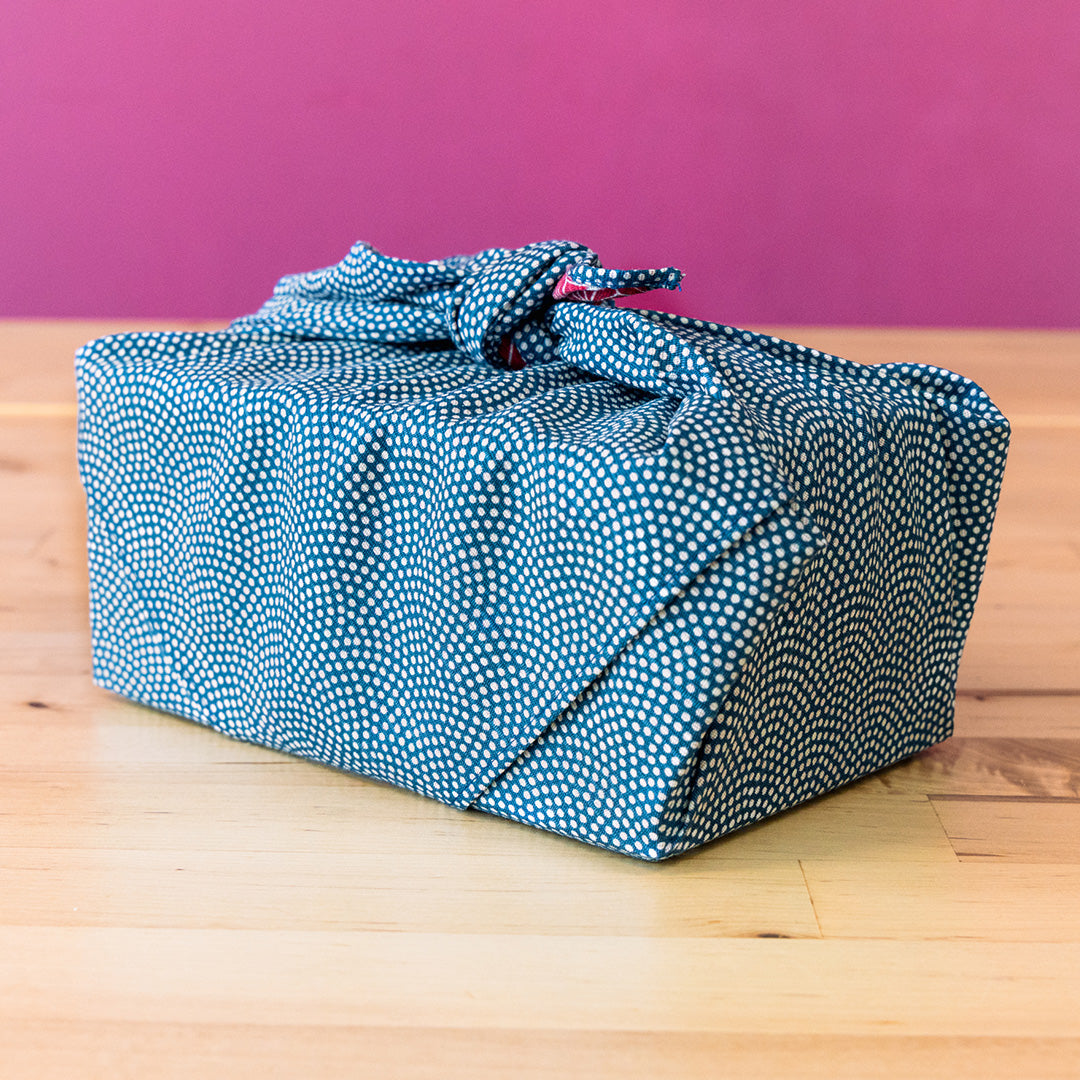 Double Sided Furoshiki 50cm | Asanoha Nami Navy & Red