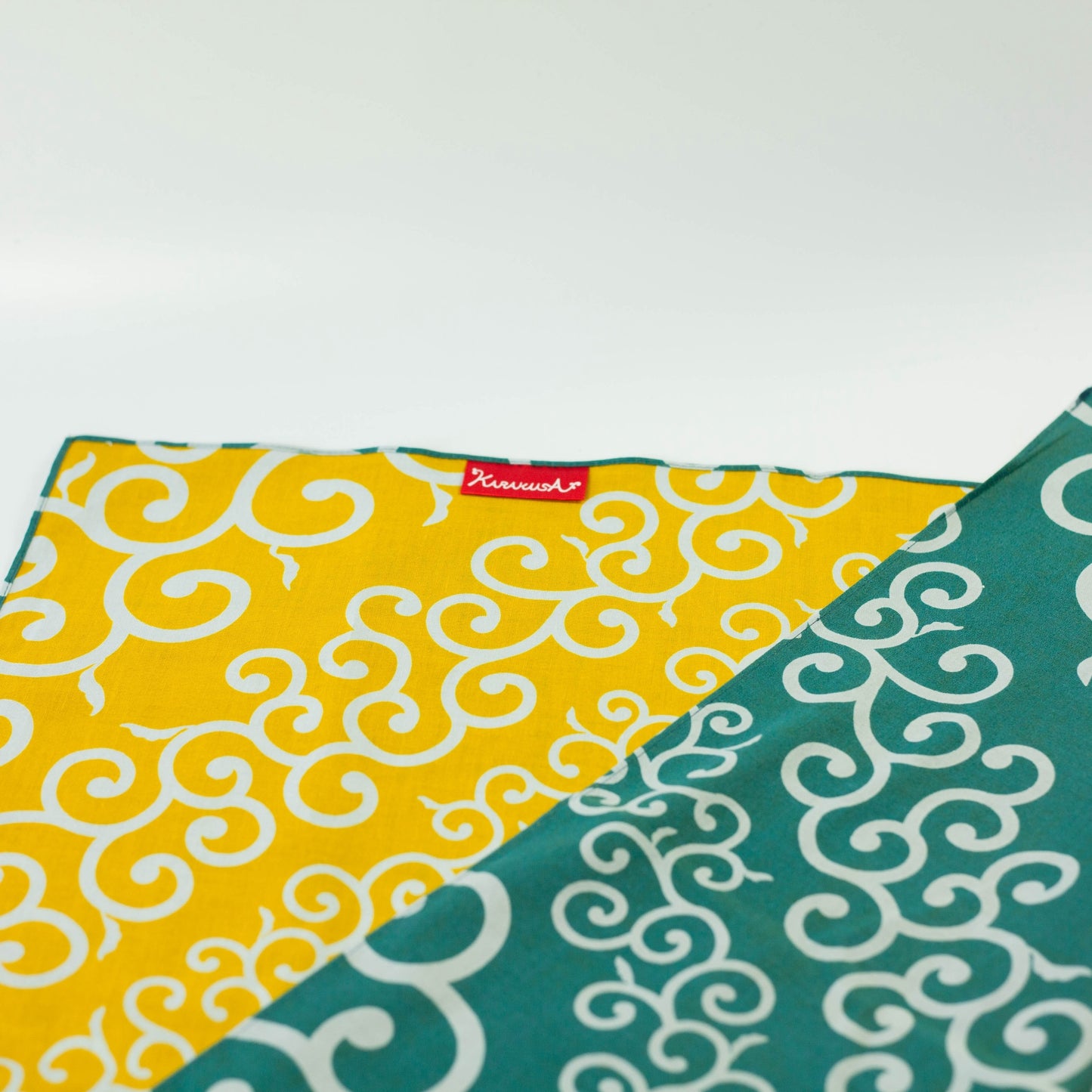 Karakusa Stripe Reversible Furoshiki 50cm | Teal & Yellow
