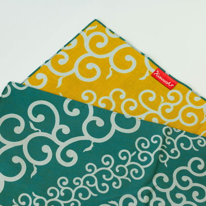 Karakusa Stripe Reversible Furoshiki 50cm | Teal & Yellow