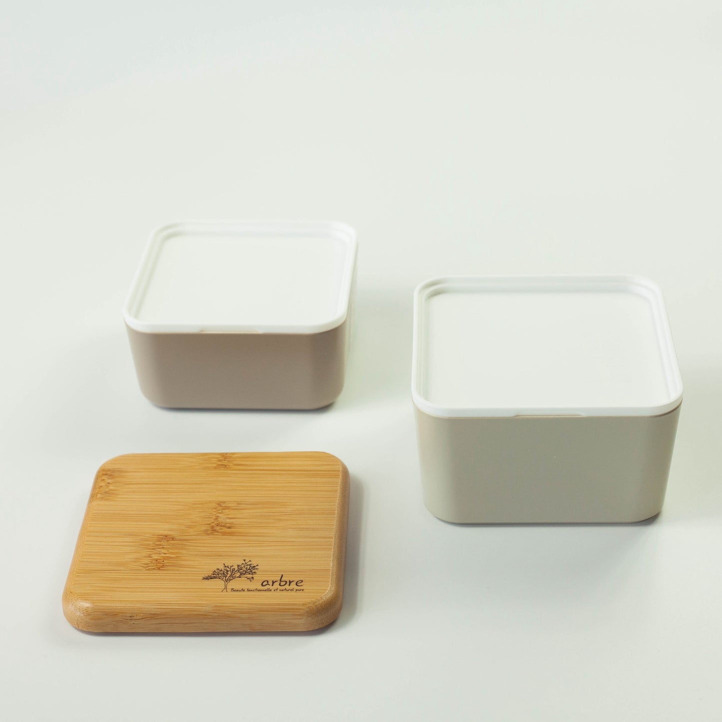 Arbre Compact Two-Tier Square Bento Box | Beige (600ml)