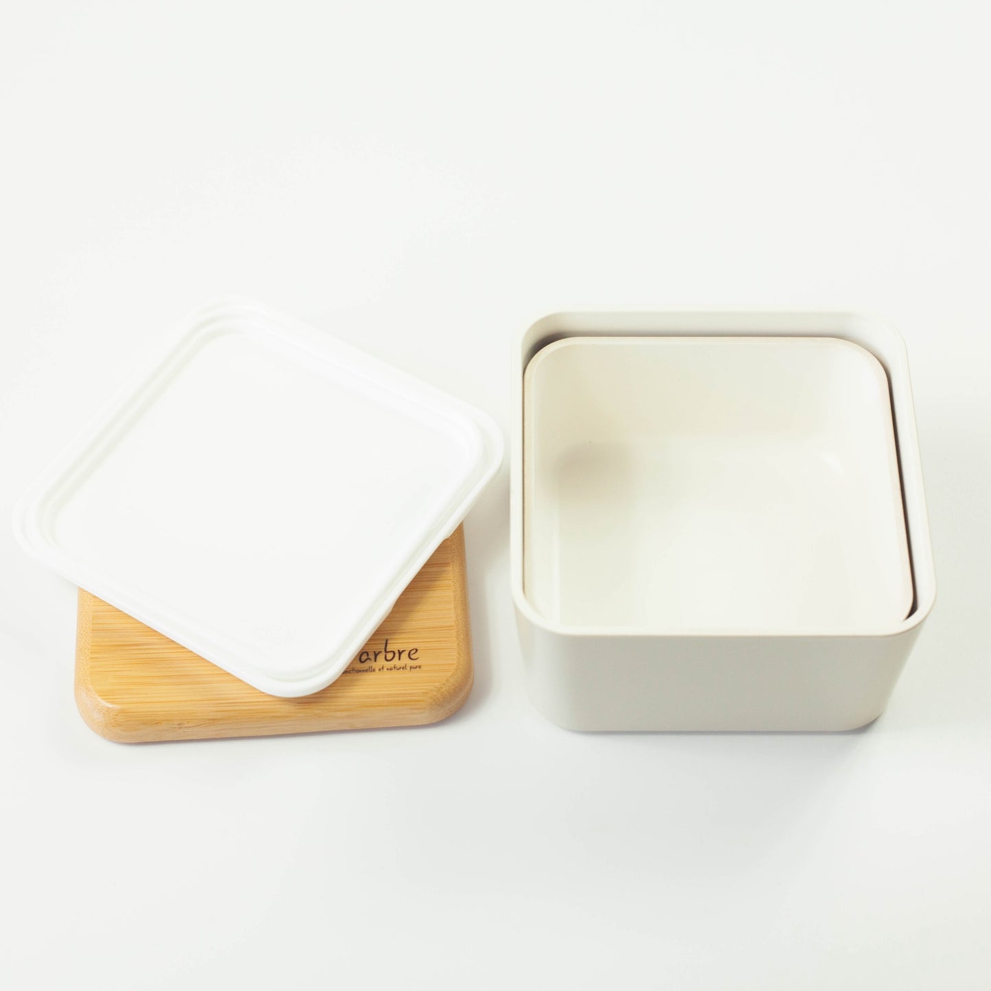 Arbre Compact Two-Tier Square Bento Box | Beige (600ml)