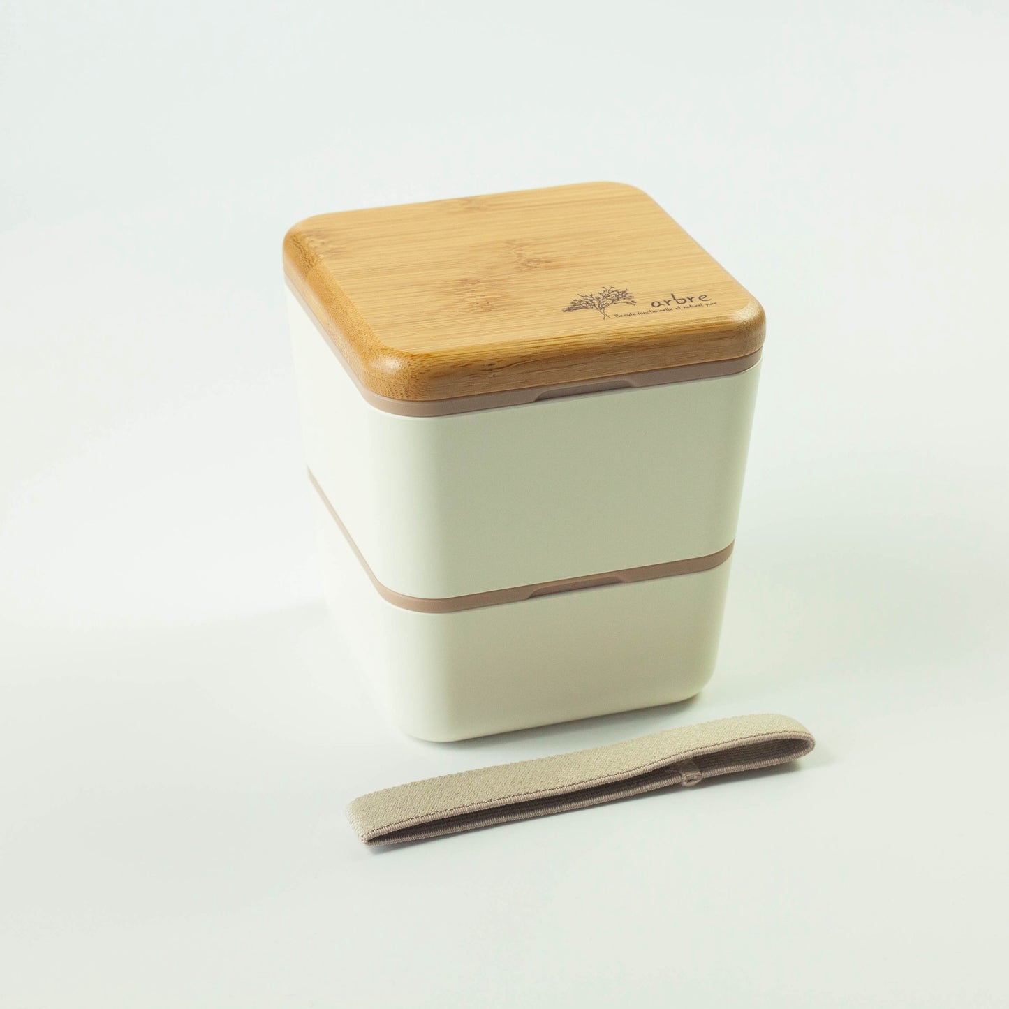 Arbre Compact Two-Tier Square Bento Box | Cream (600ml)