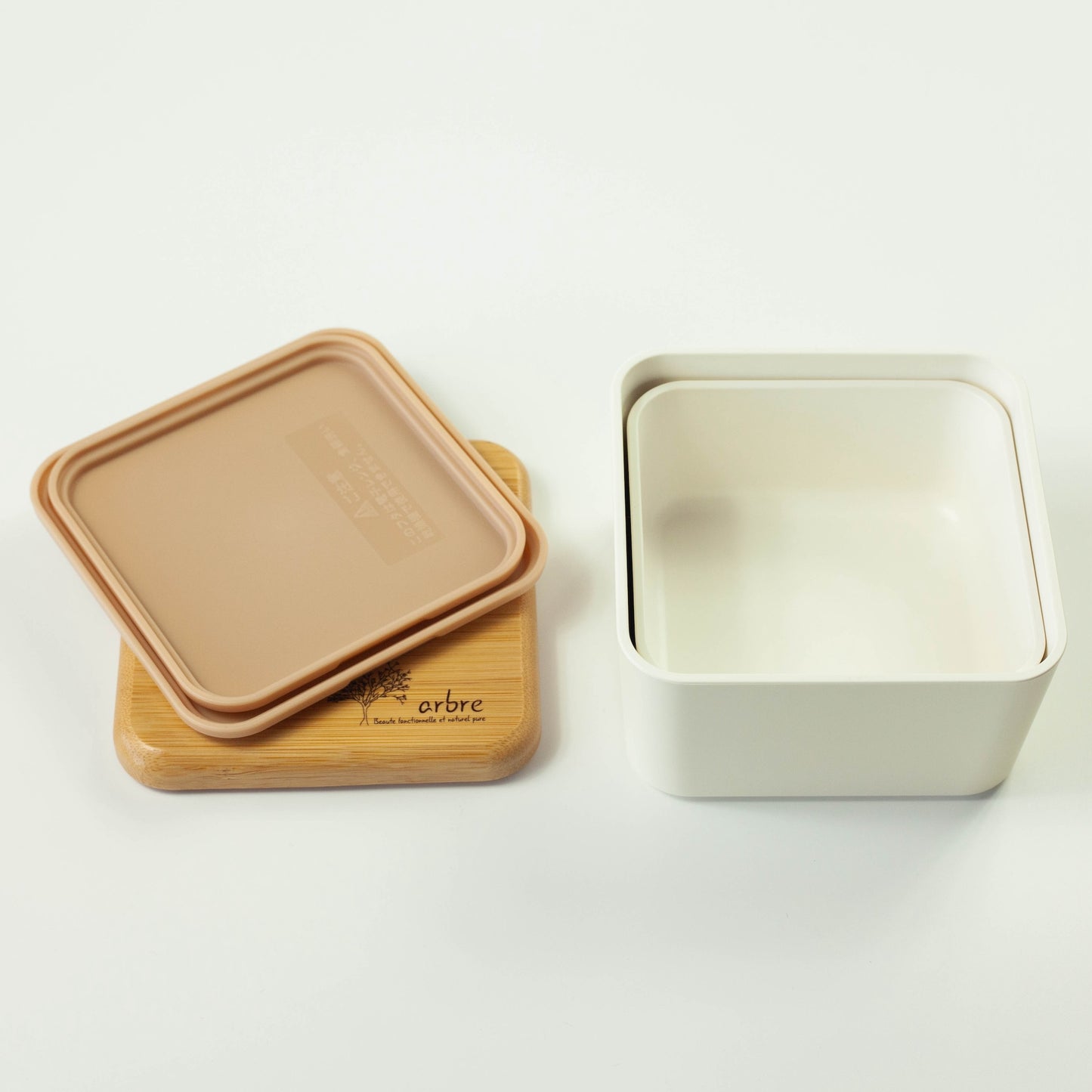 Arbre Compact Two-Tier Square Bento Box | Cream (600ml)