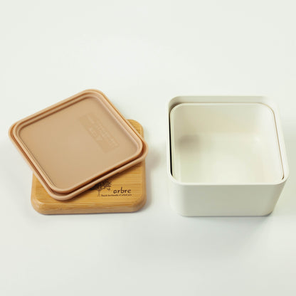 Arbre Compact Two-Tier Square Bento Box | Cream (600ml)