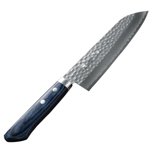 Damascus Navy Blue Santoku Knife 17cm