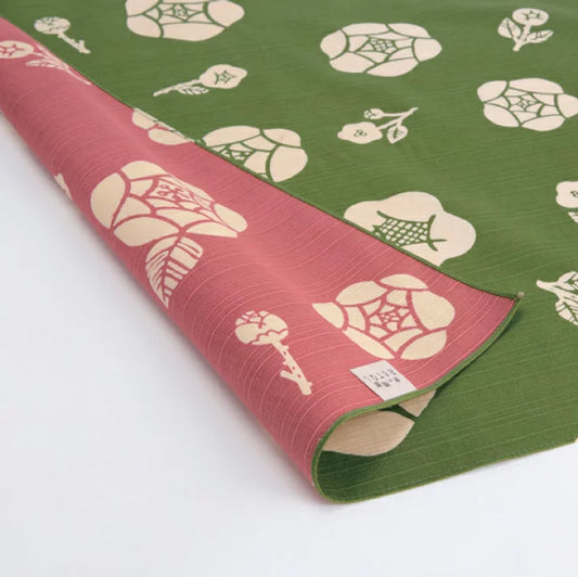 Double Sided Furoshiki 50cm | Green & Pink Rose