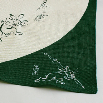 Chojyugiga Rabbit Frog Monkey Furoshiki 68cm | Moss Green