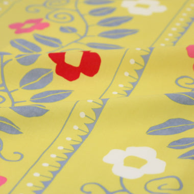 Aquadrop Water-Repellent Organic Cotton Furoshiki 100cm | Floral Arabesque Yellow