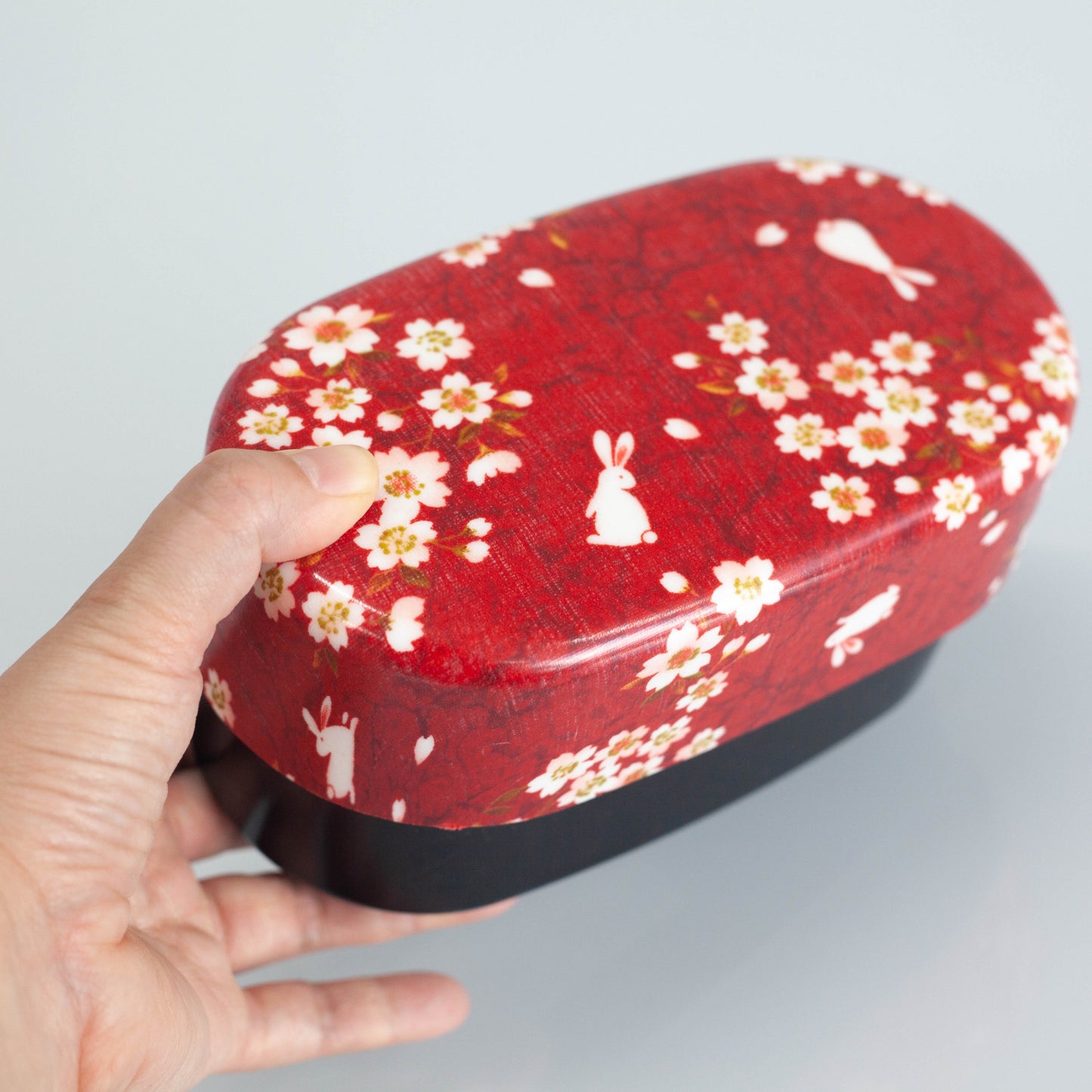 Caja Bento Ovalada Conejo Sakura 830ml | Rojo