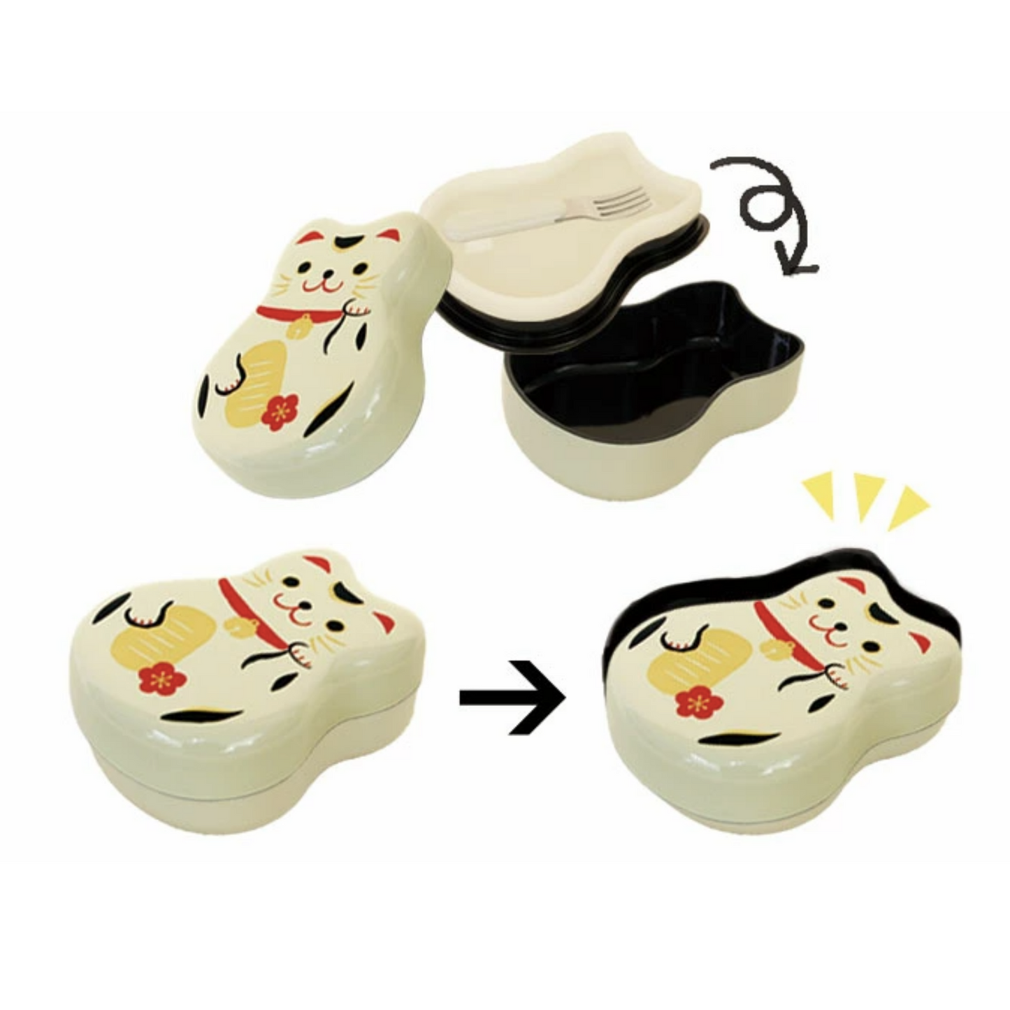 Caja Bento de dos niveles Maruko Cat | Blanco