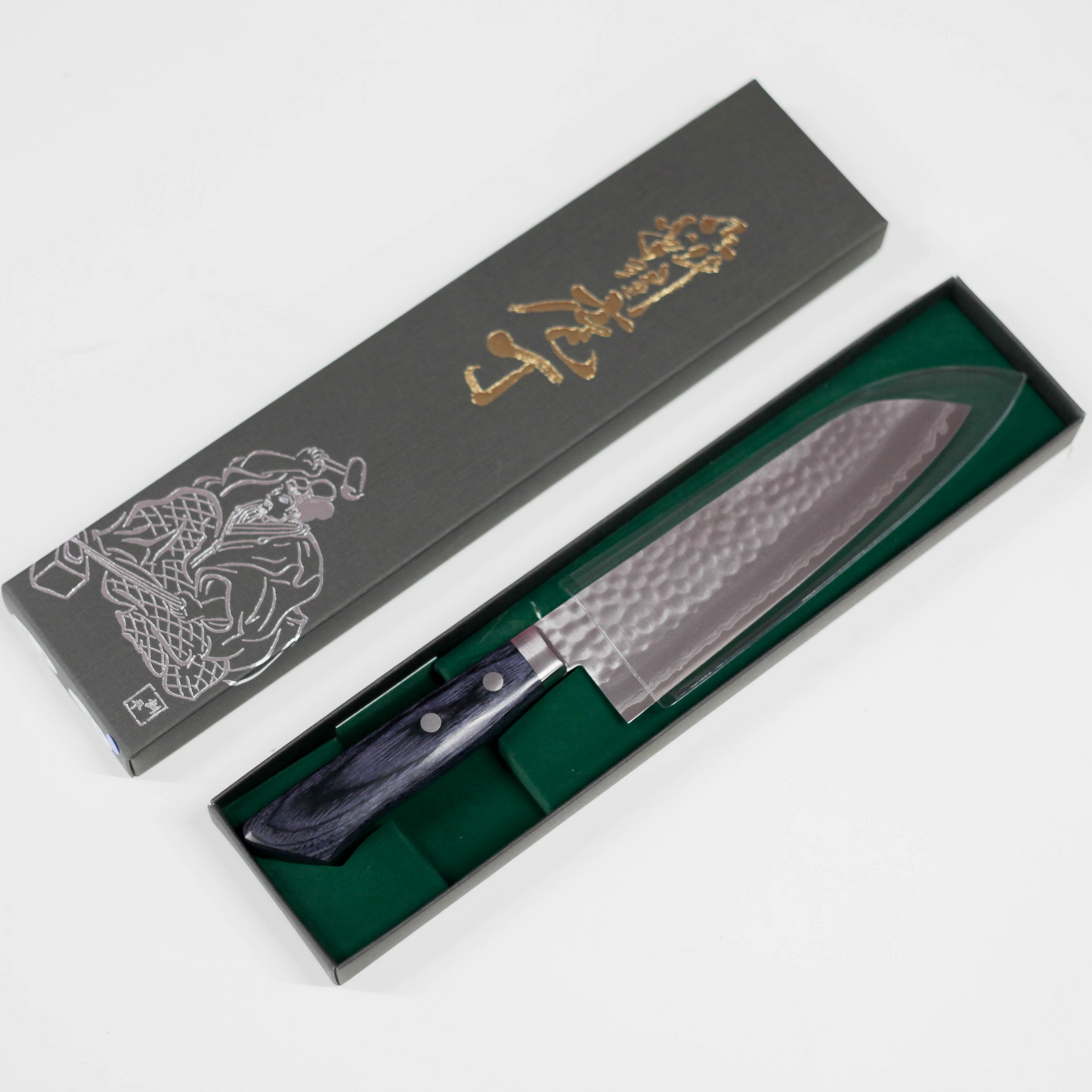 Damascus Navy Blue Santoku Knife 17cm