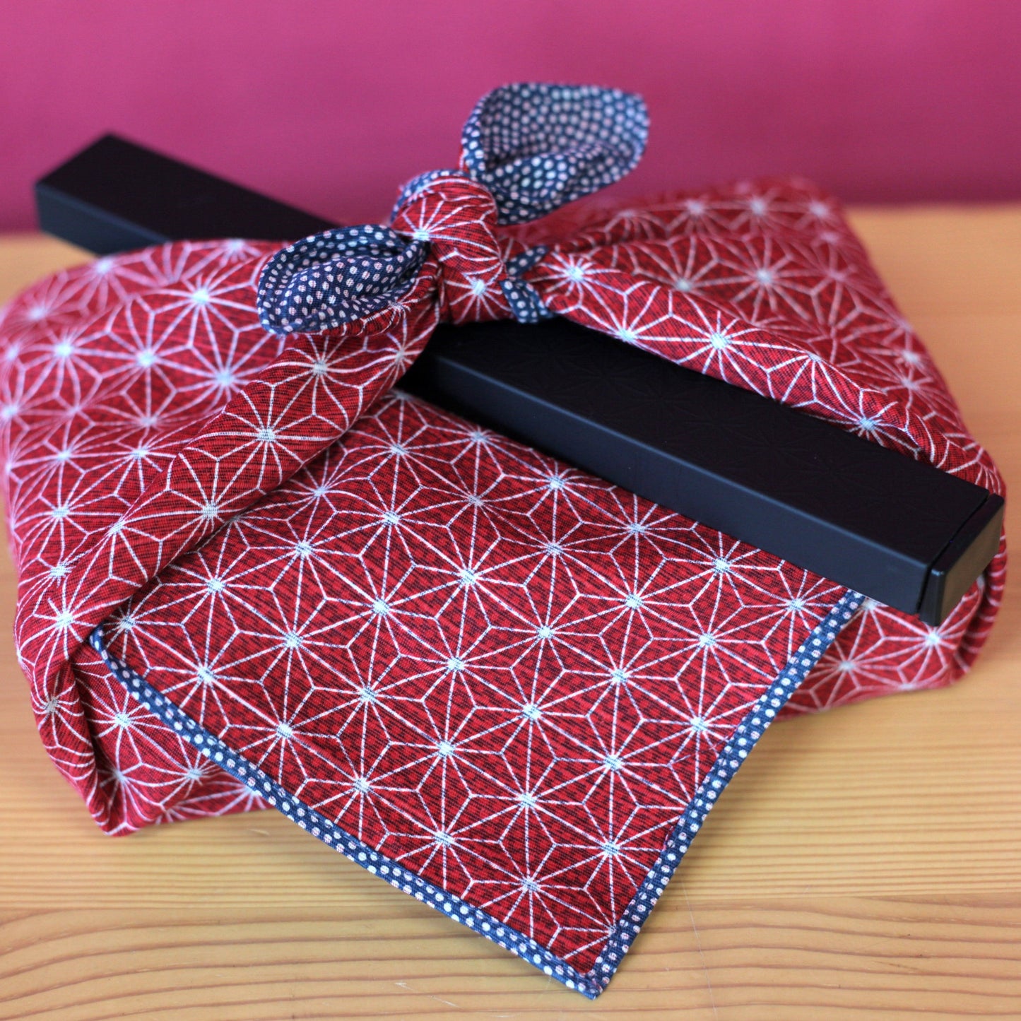 Double Sided Furoshiki 50cm | Asanoha Nami Navy & Red