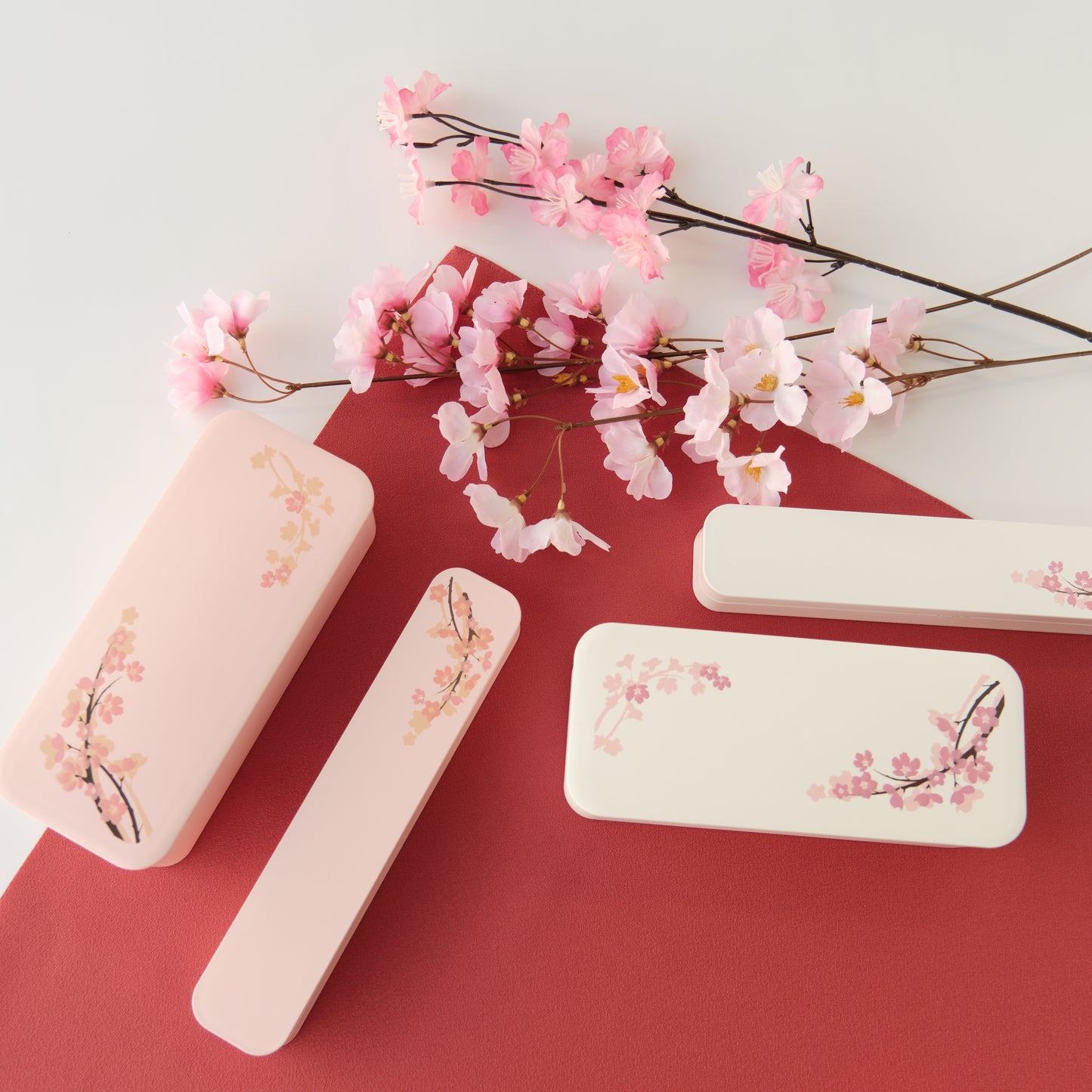 Caja Bento delgada de un nivel Sakura (550 ml) | Blanco