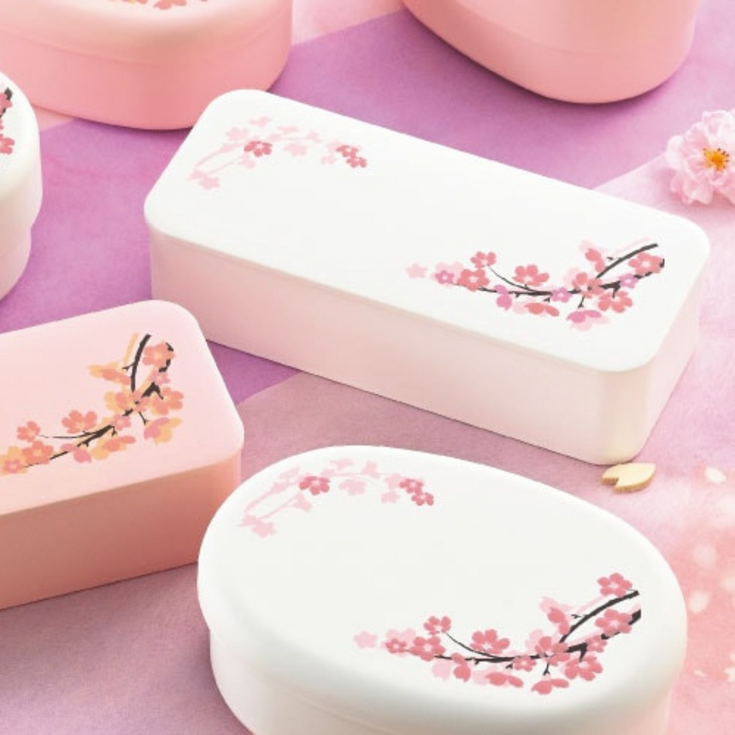 Caja Bento delgada de un nivel Sakura (550 ml) | Blanco
