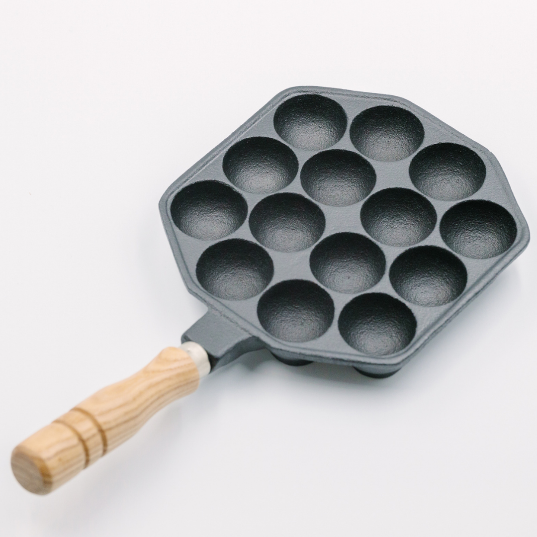 14 Holes Iron Takoyaki Pan with Wooden Handle