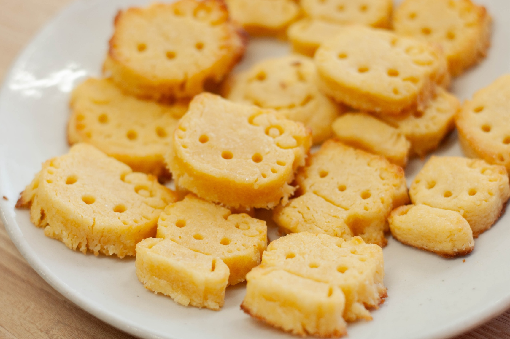Hello Kitty shaped butter cookies on a white plate