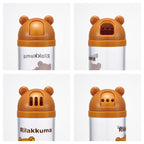 Four views of a Rilakkuma-themed case with a bear-shaped lid on a white background.