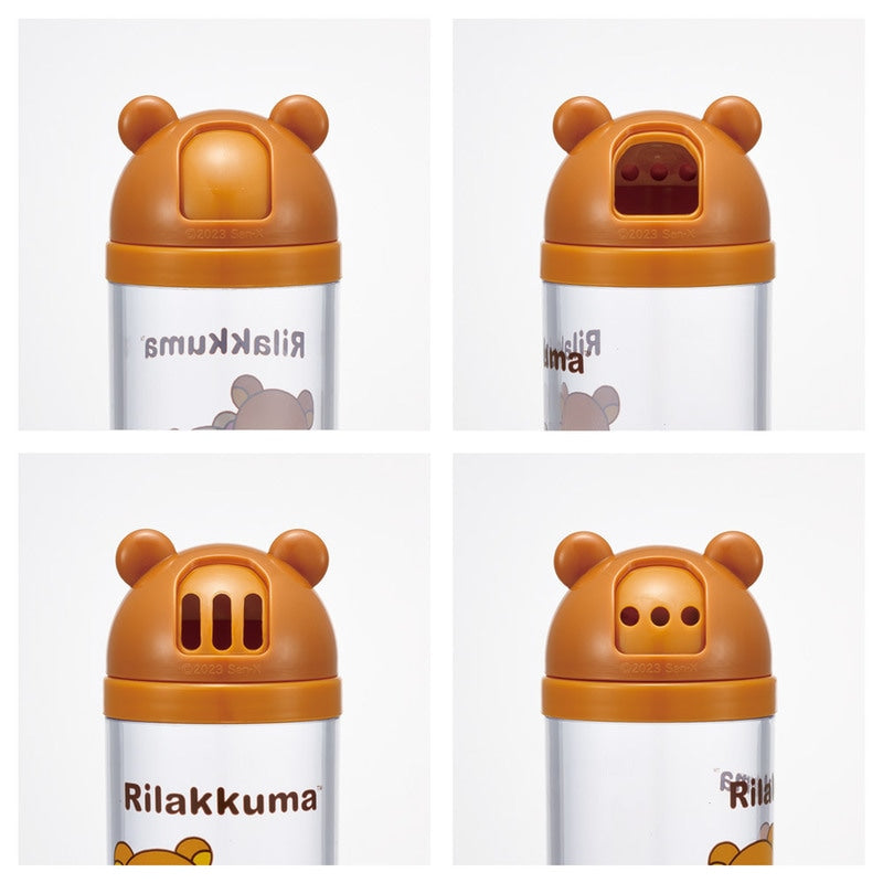 Four views of a Rilakkuma-themed case with a bear-shaped lid on a white background.
