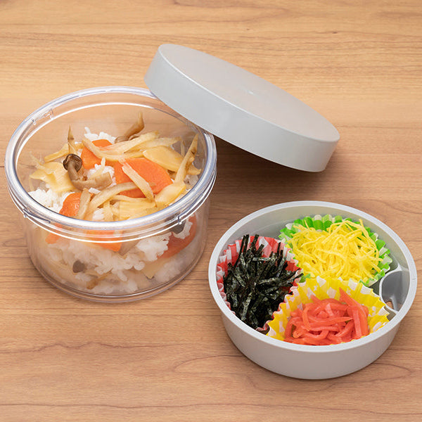 Gel-Cool Salad Case with a grey lid and inner tray, open with food inside