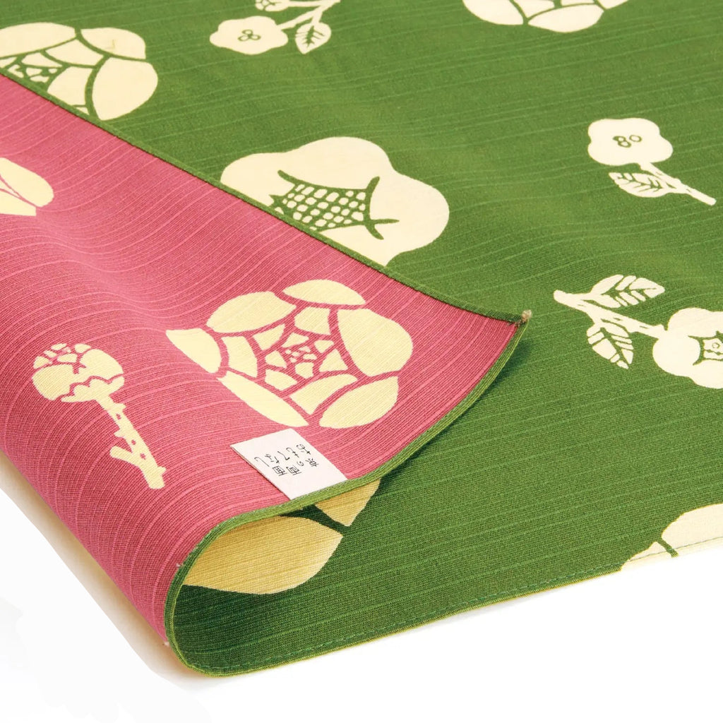 Double Sided Furoshiki 50cm | Green & Pink Rose