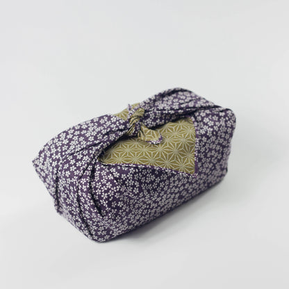 Furoshiki de doble cara de 50 cm | Asanoha Sakura morado y verde