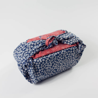 Double Sided Furoshiki 50cm | Asanoha Sakura Navy & Red