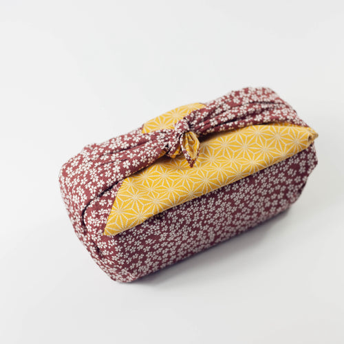 Double Sided Furoshiki 50cm | Asanoha Sakura Maroon & Gold