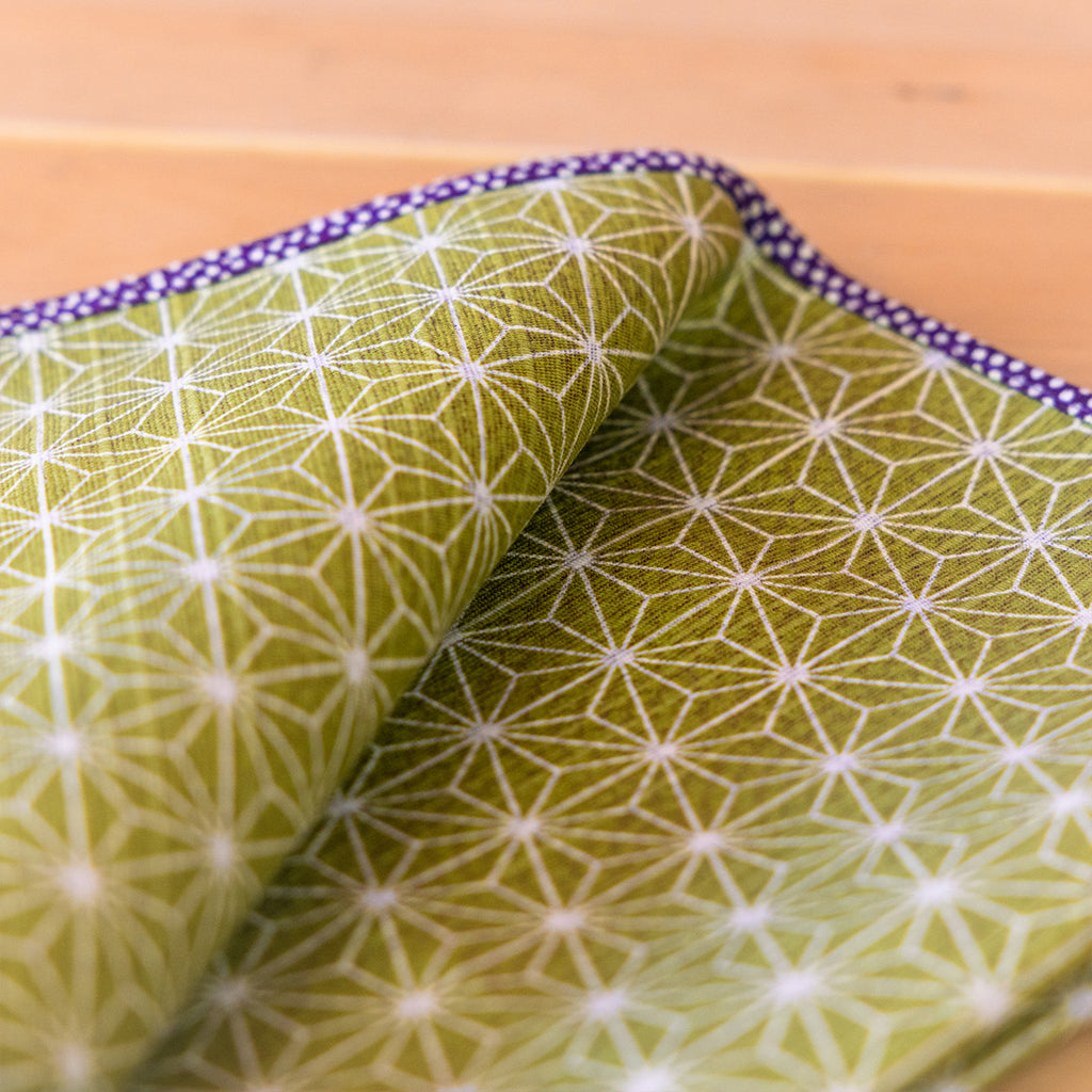 Furoshiki de doble cara de 50 cm | Asanoha Nami morado y verde