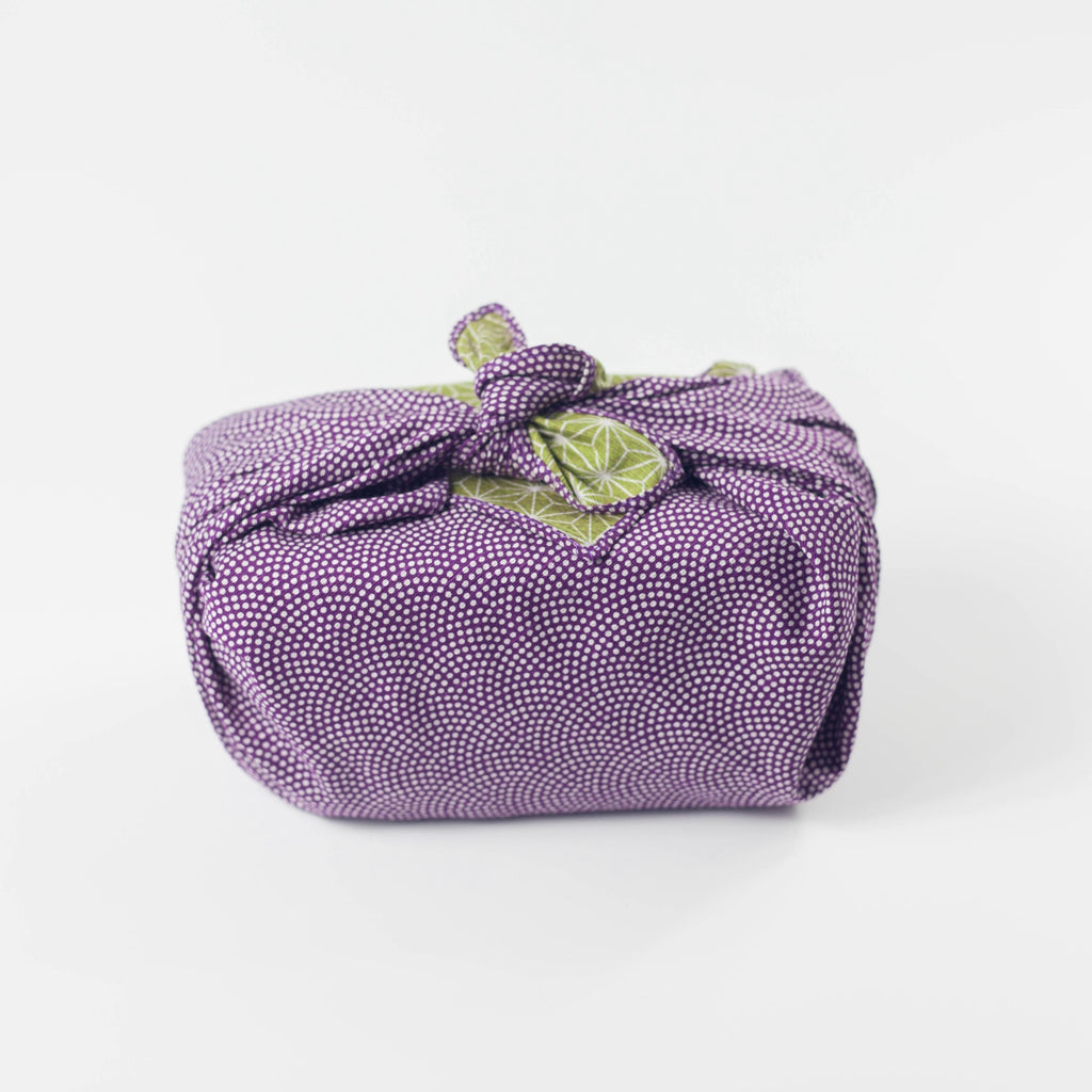 Furoshiki de doble cara de 50 cm | Asanoha Nami morado y verde