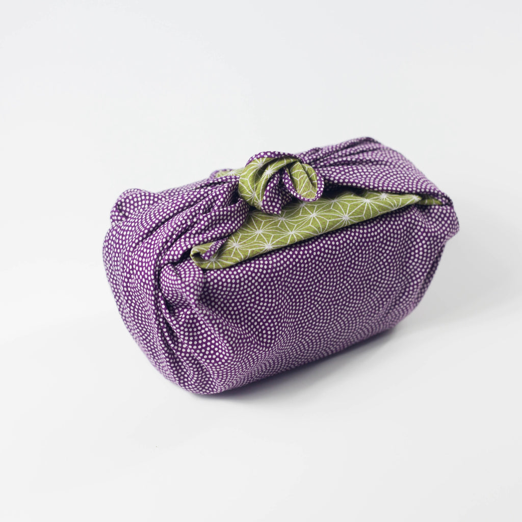 Furoshiki de doble cara de 50 cm | Asanoha Nami morado y verde
