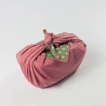 Furoshiki de doble cara de 50 cm | Asanoha Nami Rojo y Verde