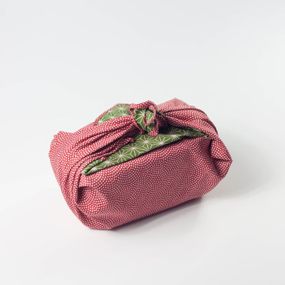 Furoshiki de doble cara de 50 cm | Asanoha Nami Rojo y Verde