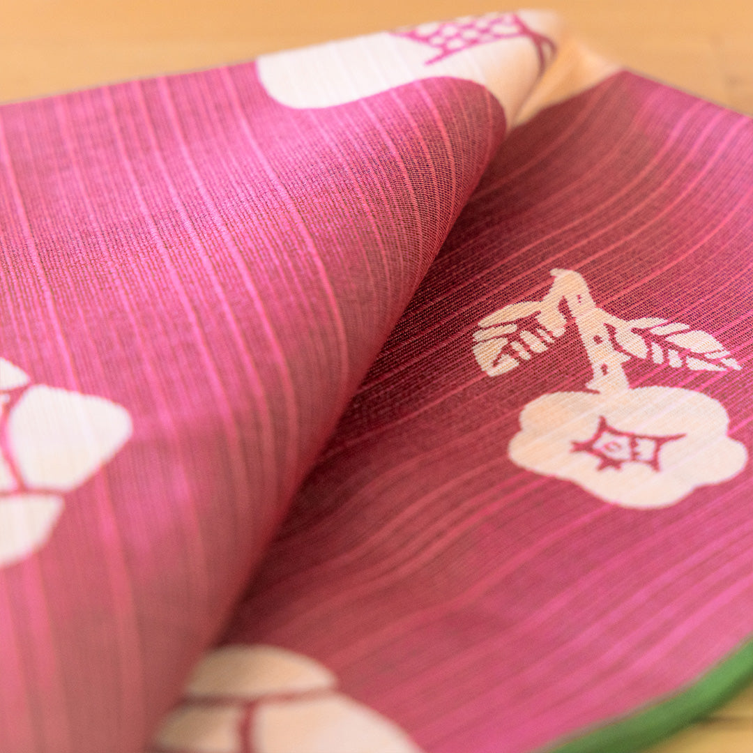 Double Sided Furoshiki 50cm | Green & Pink Rose