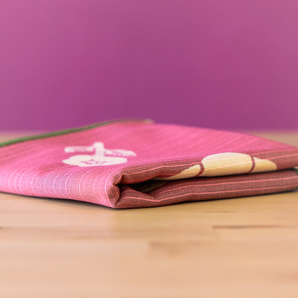 Double Sided Furoshiki 50cm | Green & Pink Rose