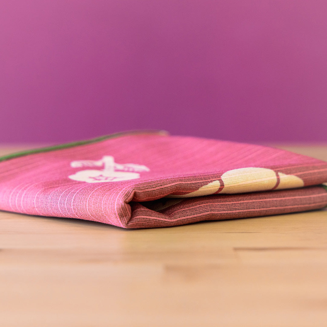 Double Sided Furoshiki 50cm | Green & Pink Rose
