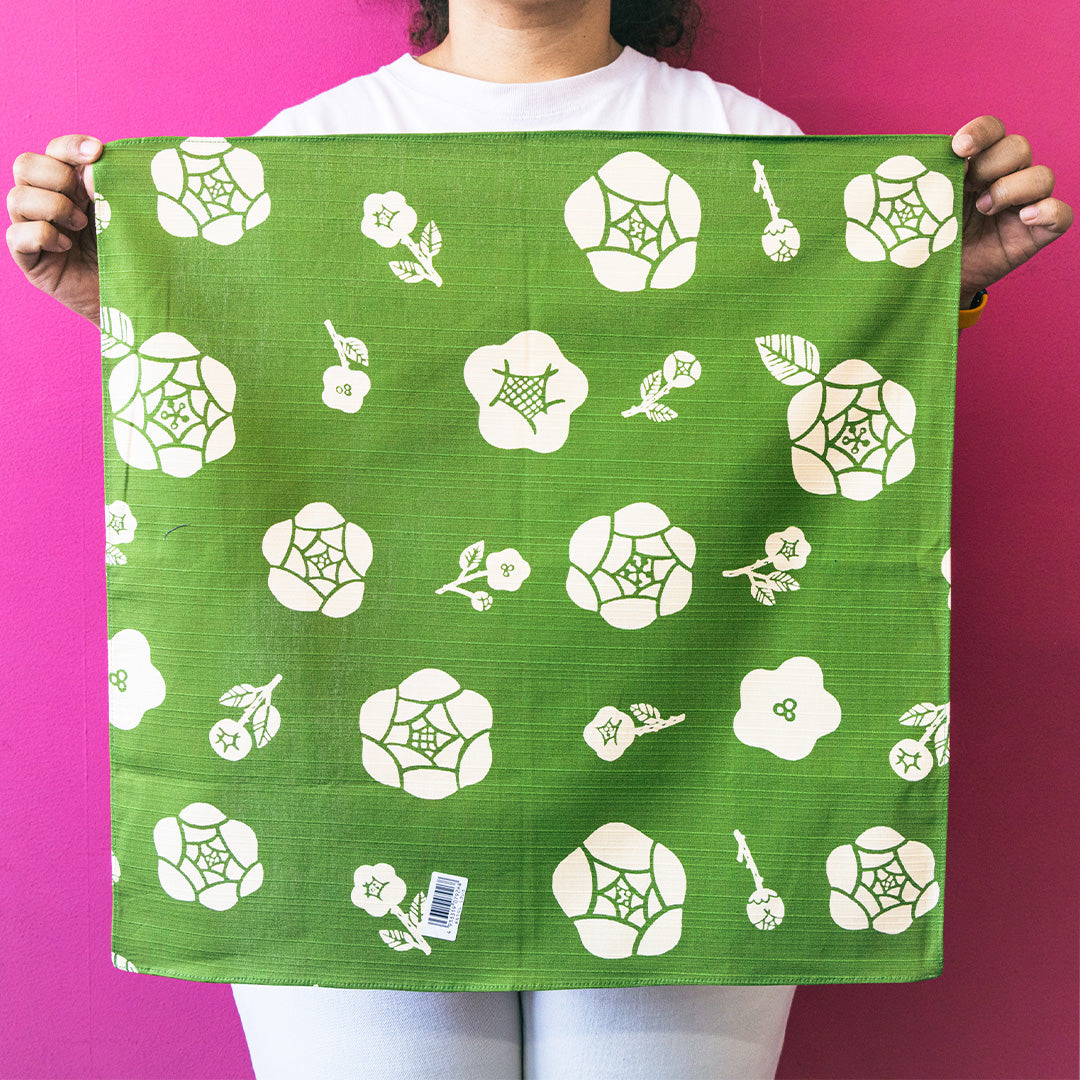 Double Sided Furoshiki 50cm | Green & Pink Rose