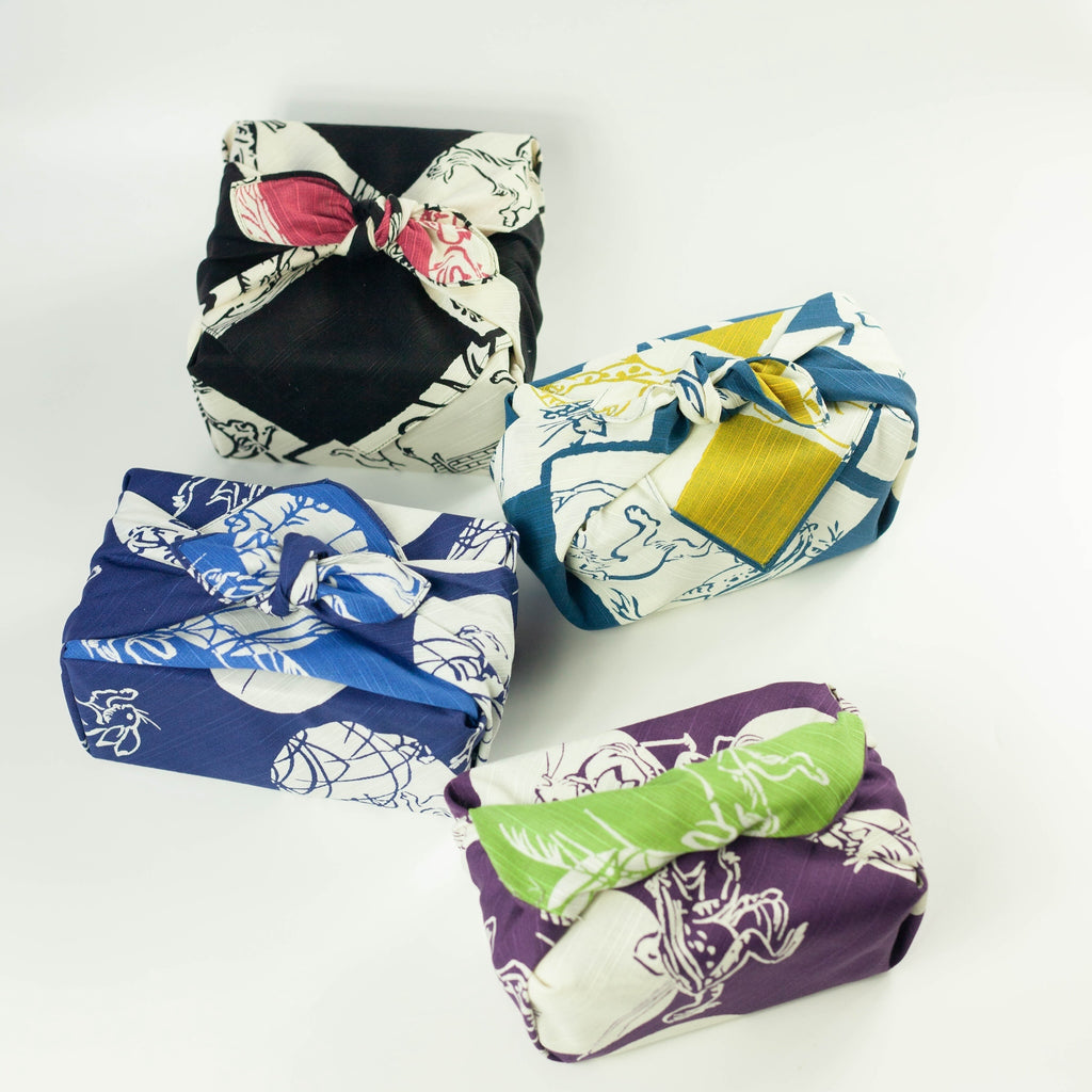 Chojyugiga Reversible Furoshiki 50cm | Purple & Green