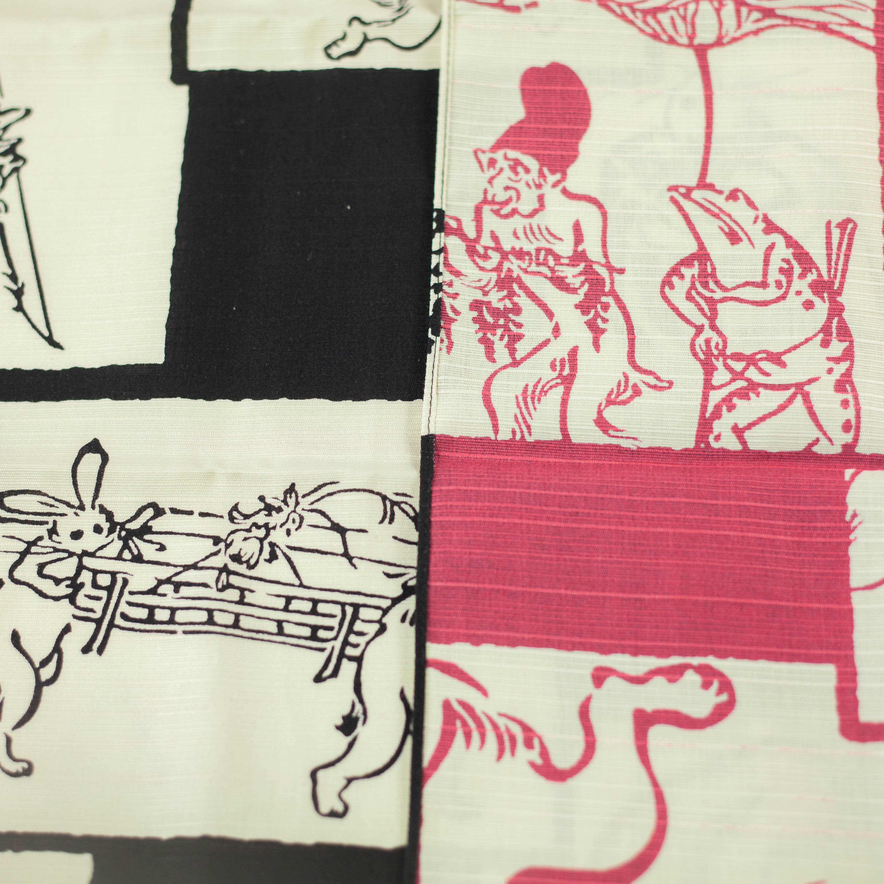 Chojyugiga Reversible Furoshiki 50cm | Black & Pink