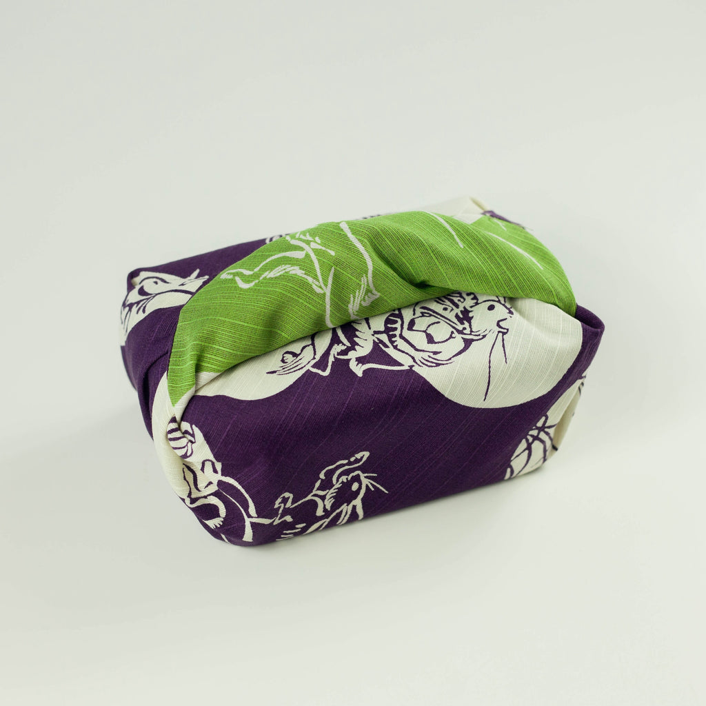 Chojyugiga Reversible Furoshiki 50cm | Purple & Green