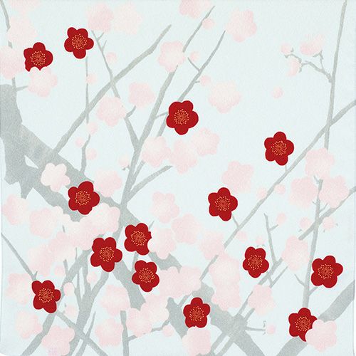 Koetsu Chirimen Furoshiki 68cm | Ume (gray)