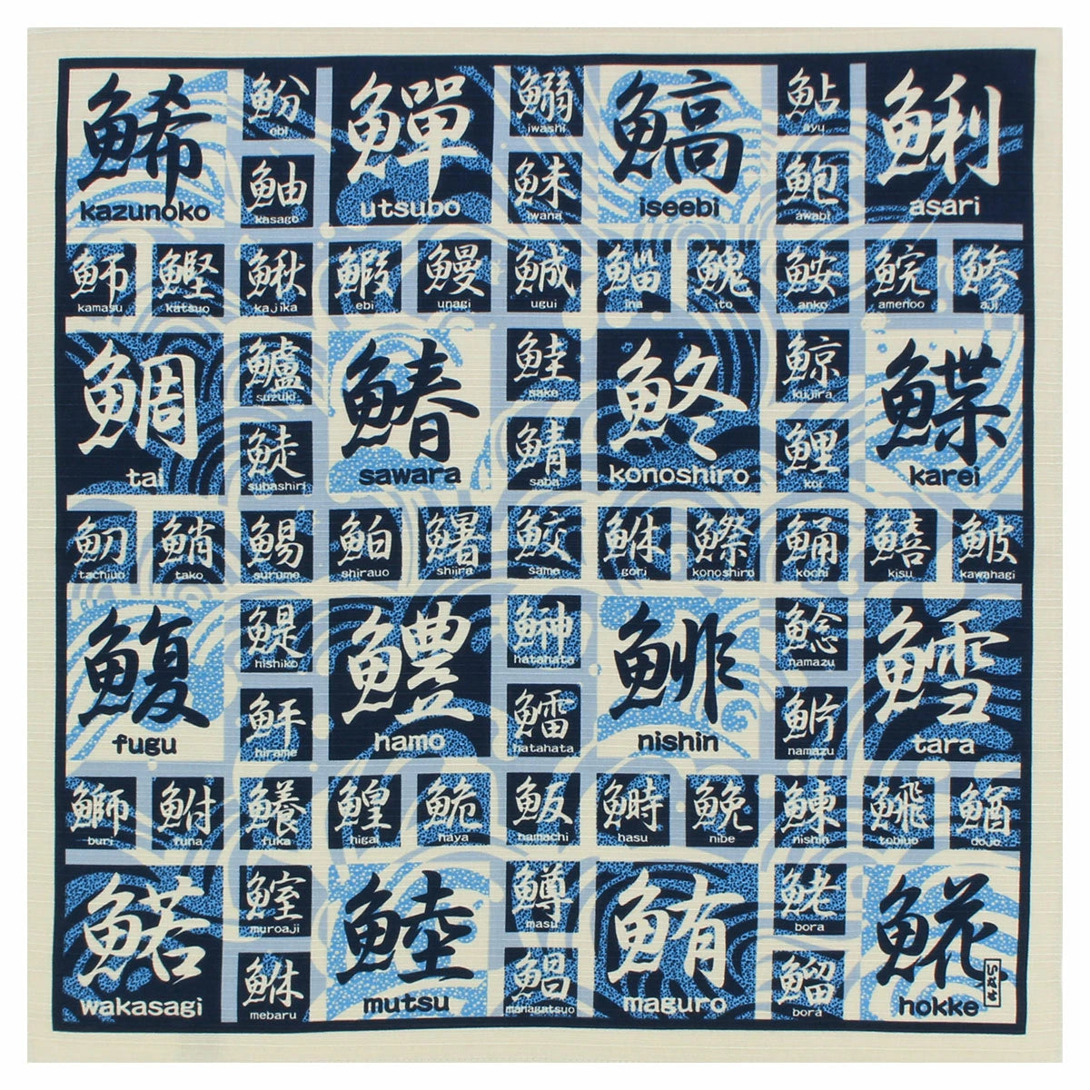 Sakana Kanji Furoshiki 50cm | Blue