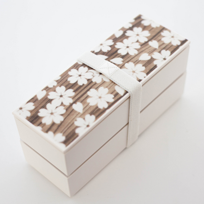 Sakura Mokume Two Tier Slim Bento Box | White 560mL