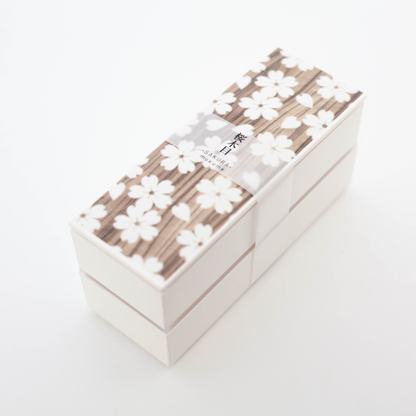 Sakura Mokume zweistöckige schlanke Bento-Box | Weiß 560 ml