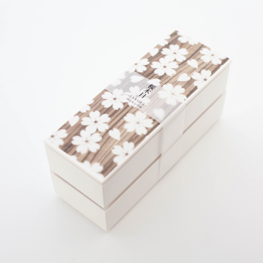 Caja bento delgada de dos niveles Sakura Mokume | Blanco 560ml