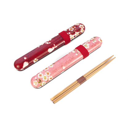 Sakura Rabbit Chopsticks Set | Red