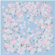 Floral pattern with pink, white, and gray flowers on a blue background