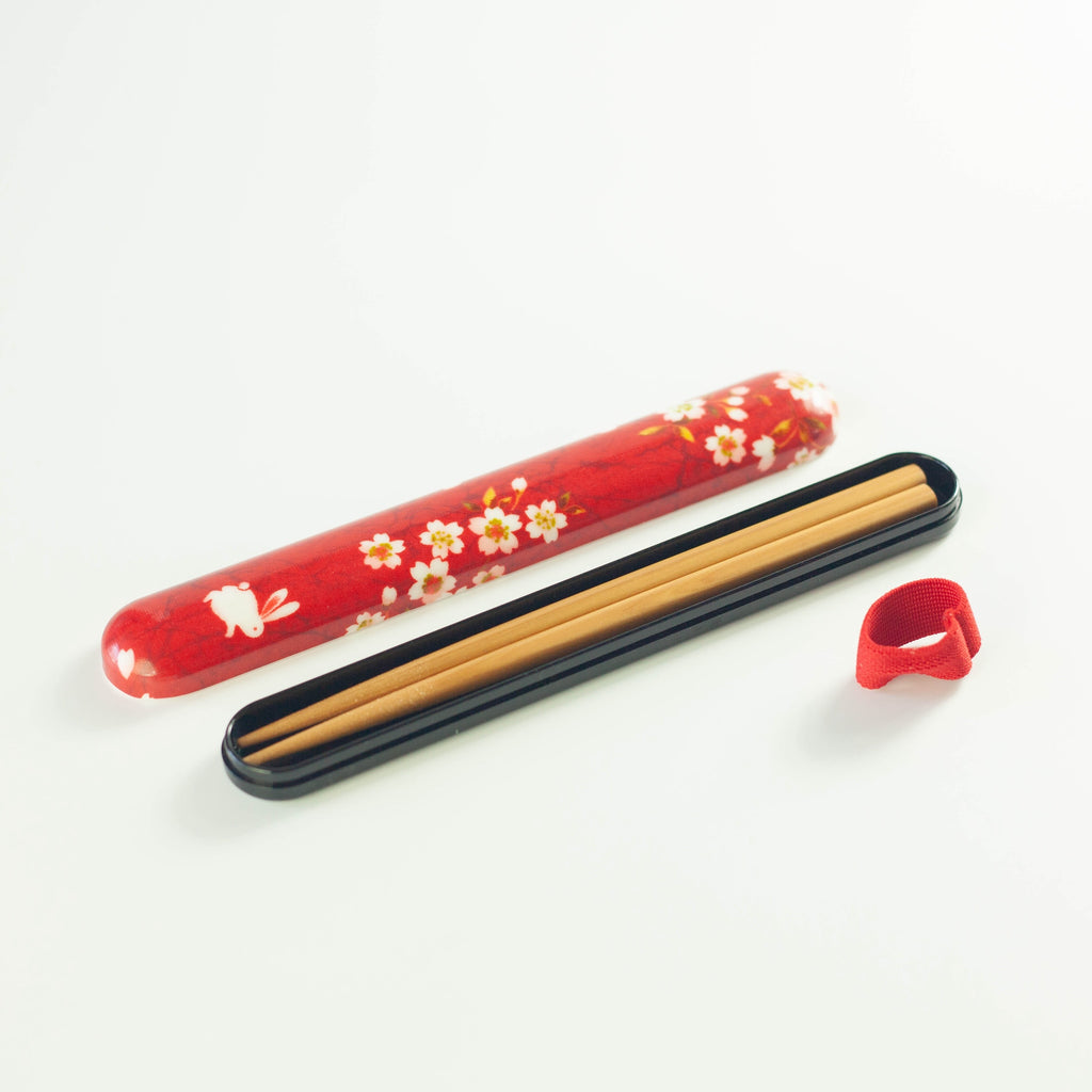 Sakura Rabbit Chopsticks Set | Red